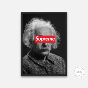 Black And White Supreme X Einstein Altered Art Poster PRINTABLE ART Hypebeast Decor, Streetwear Art, Modern Wall Art, Pop Culture Wall Art