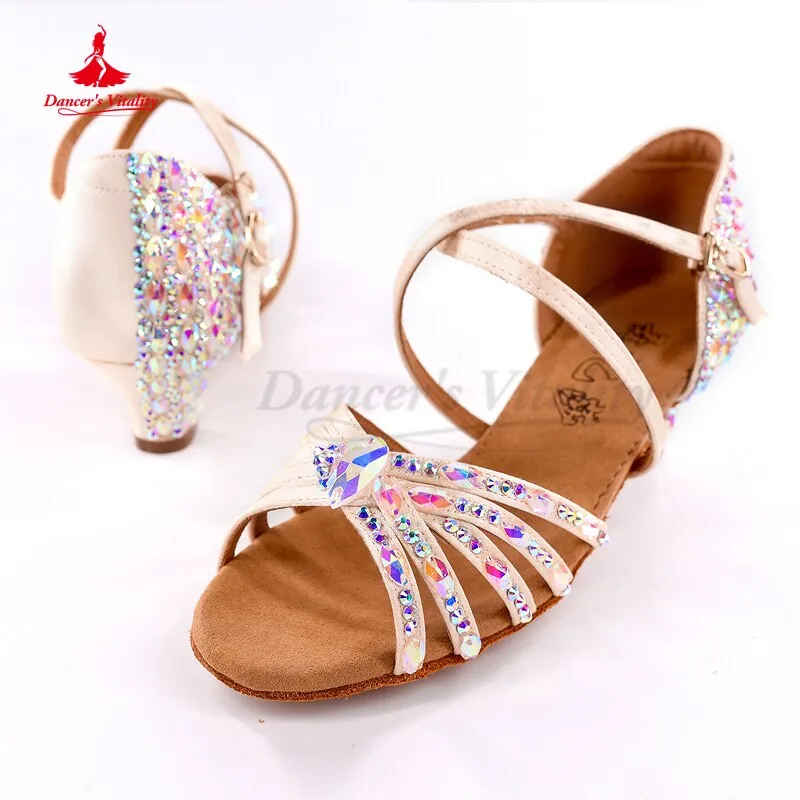 Child Latin Dance Shoes Adult Female Latin Dancing Shoes Accessories for Women Rumba Chacha Tango Shoes Modern Ballroom Clothes