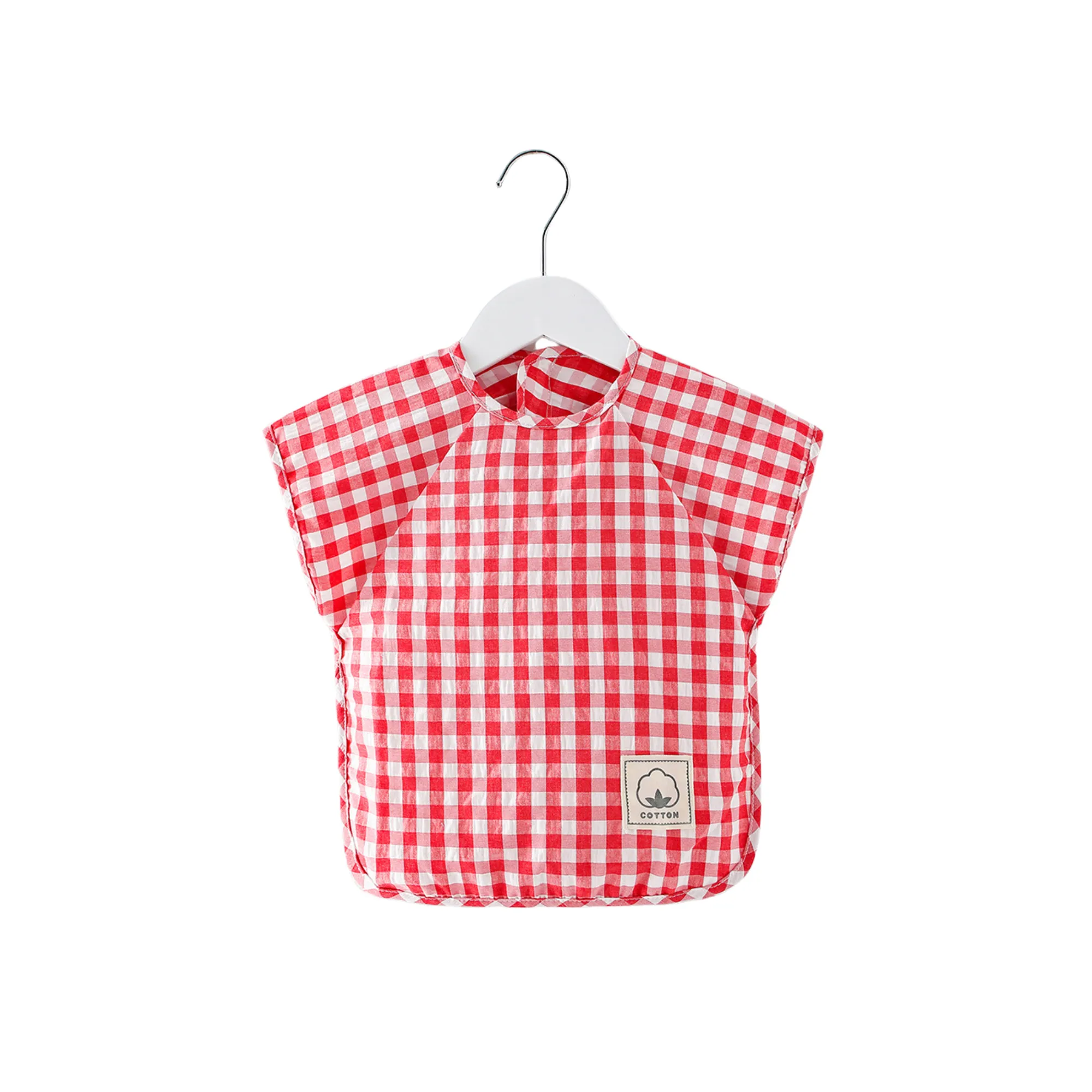 Classic Gingham Style Short-Sleeve Baby Smock in Strawberry