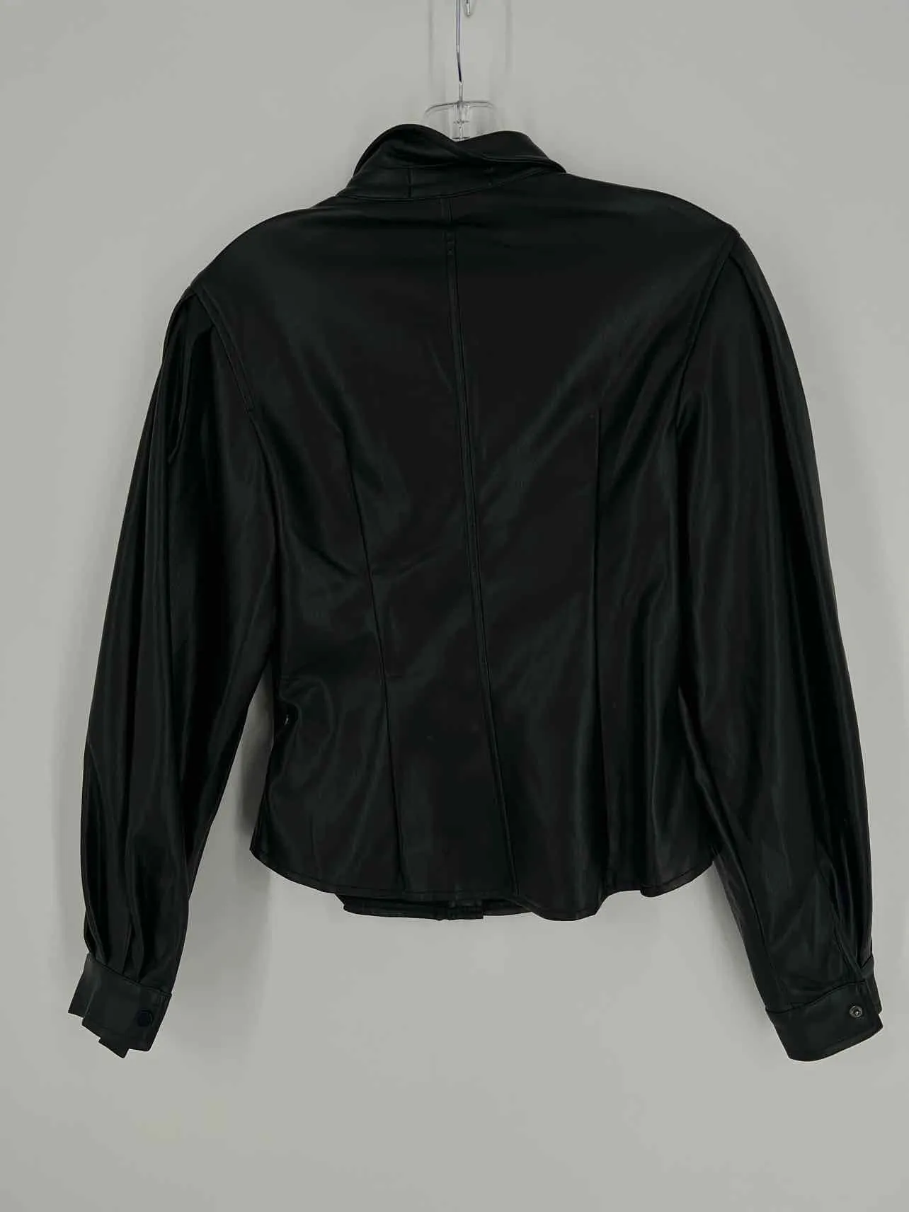 En Saison Size S Black Faux Leather NEW Designer Blouse