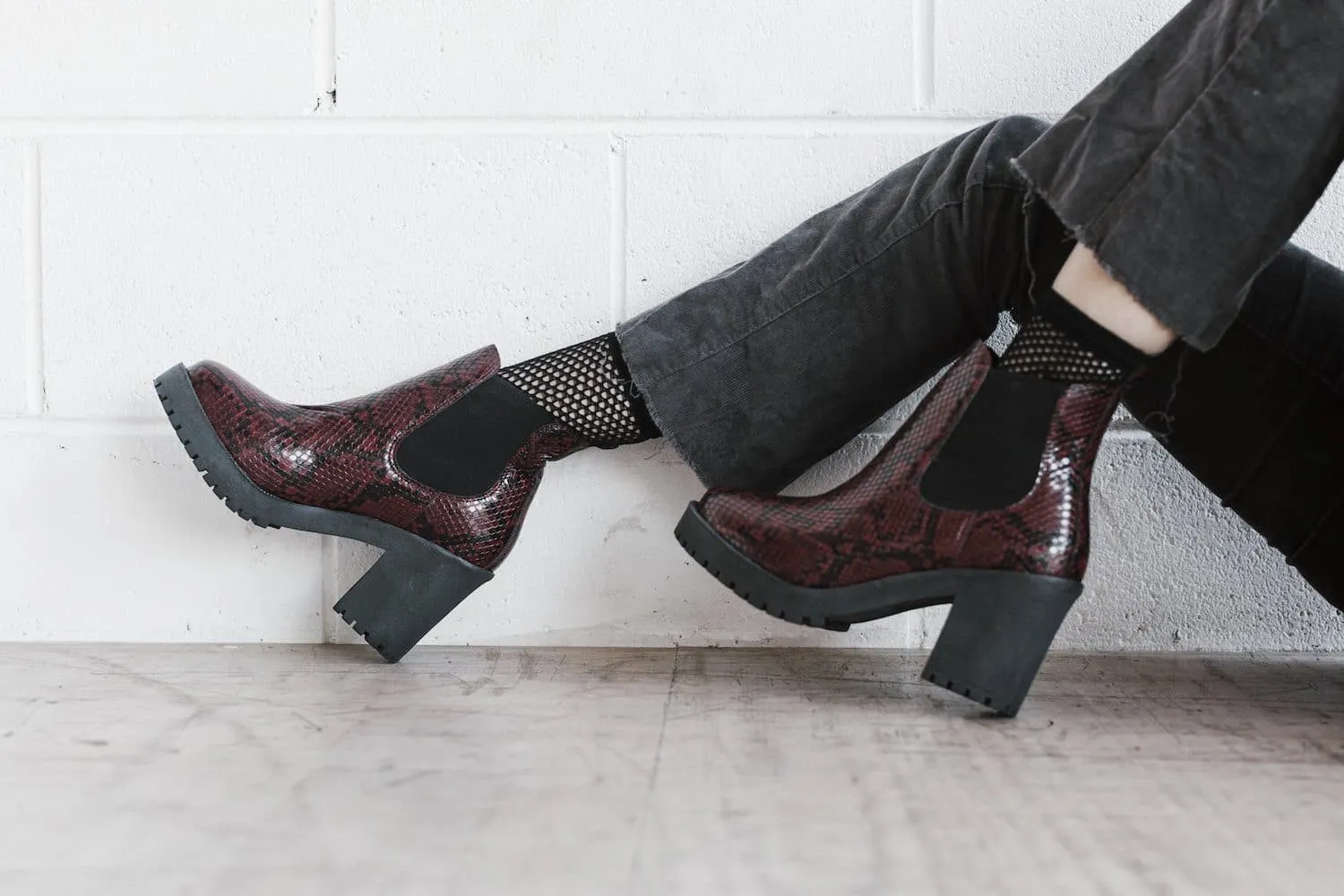 'Evie' Boots by Zette Shoes - Burgundy Snakeskin