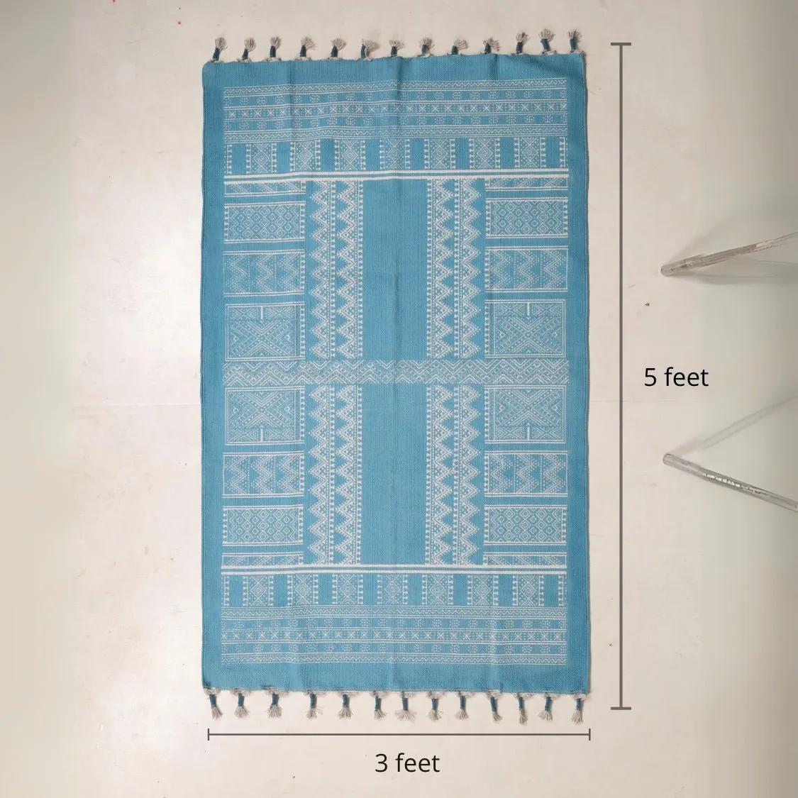 Handprinted Cotton Rug In Teal | Floor Rugs | Handmade In India