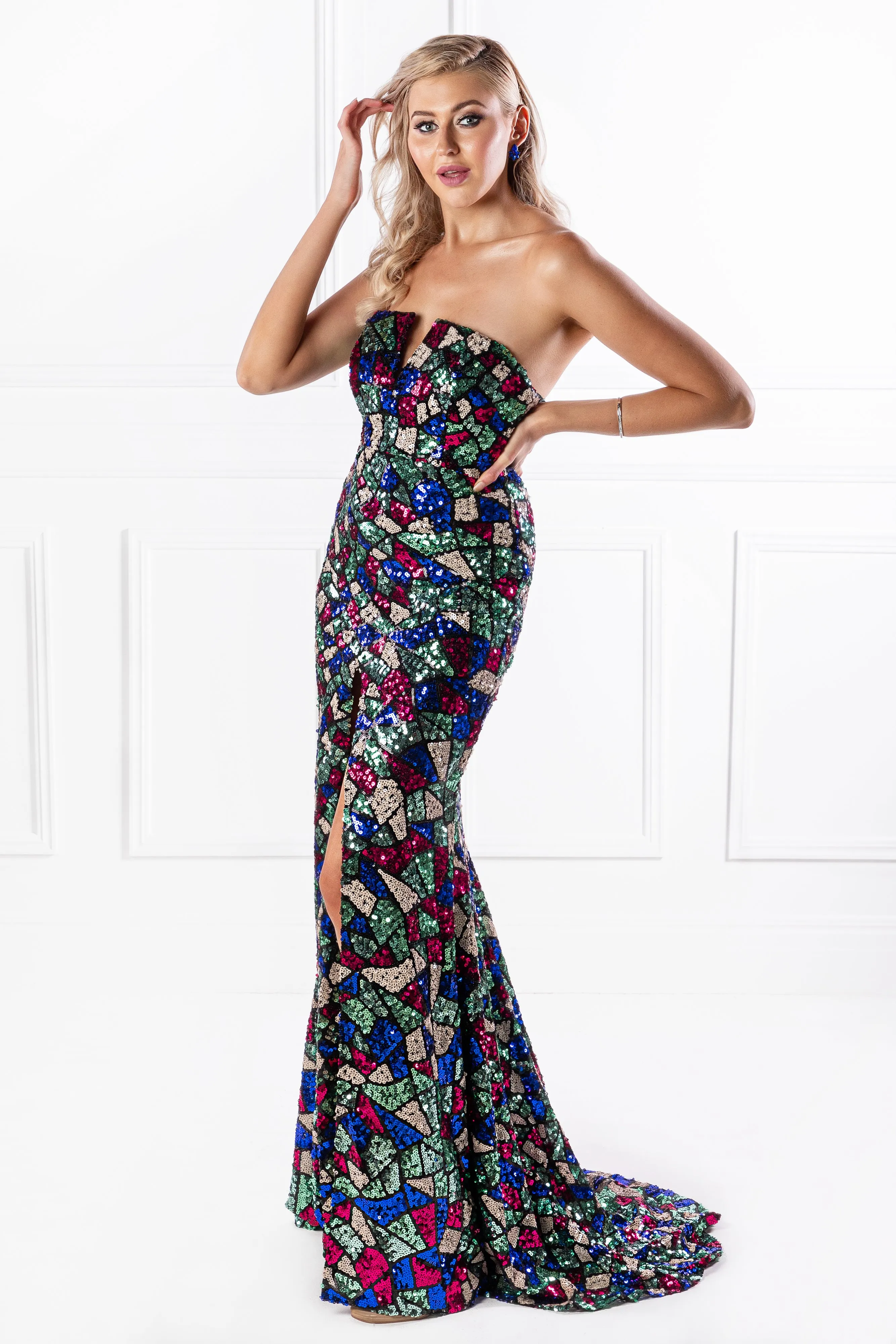 Honey Couture ELTON Strapless Mermaid Evening Gown Dress