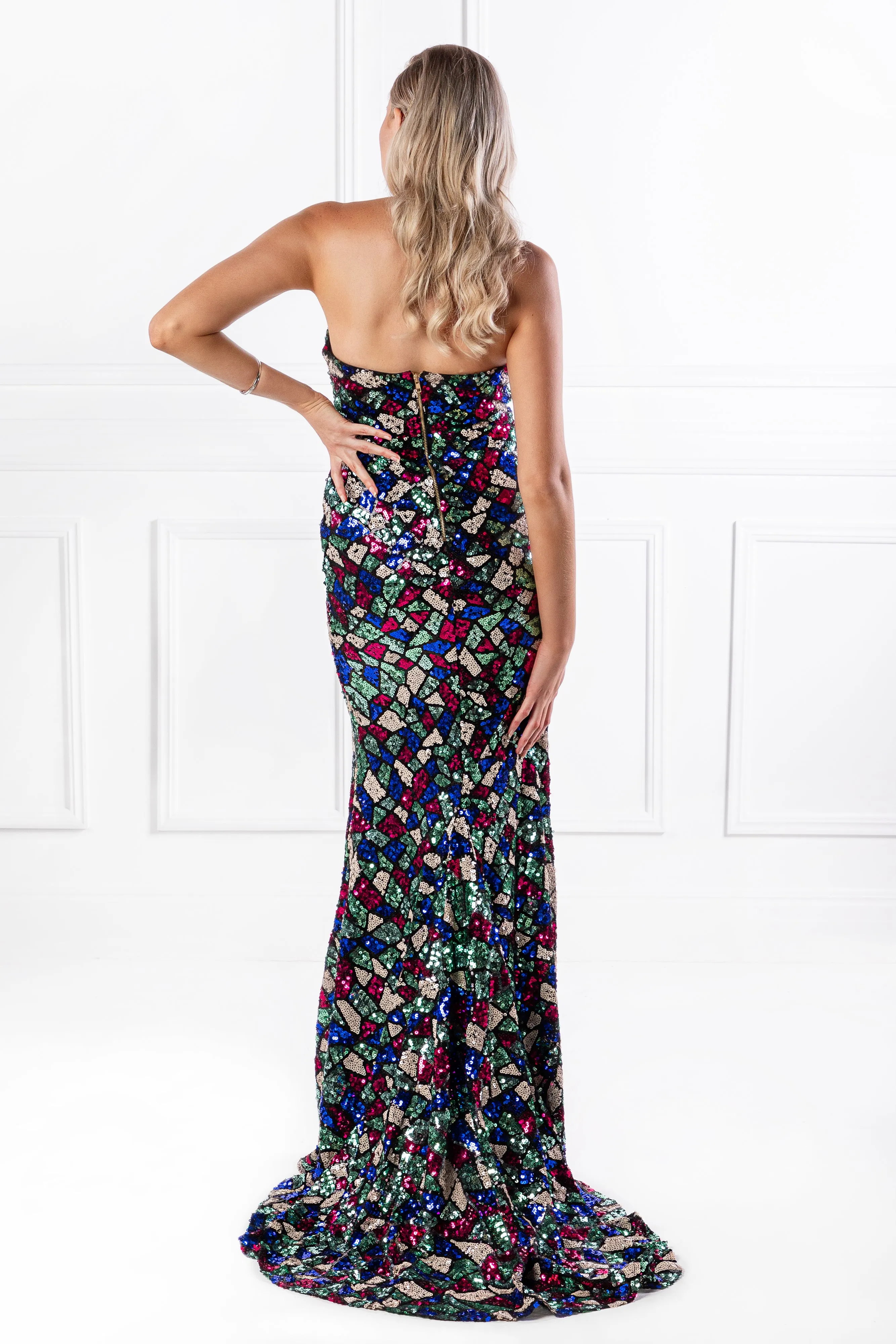 Honey Couture ELTON Strapless Mermaid Evening Gown Dress