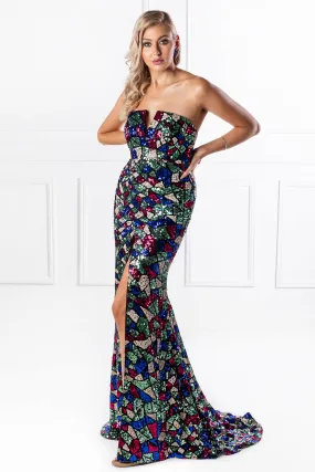 Honey Couture ELTON Strapless Mermaid Evening Gown Dress