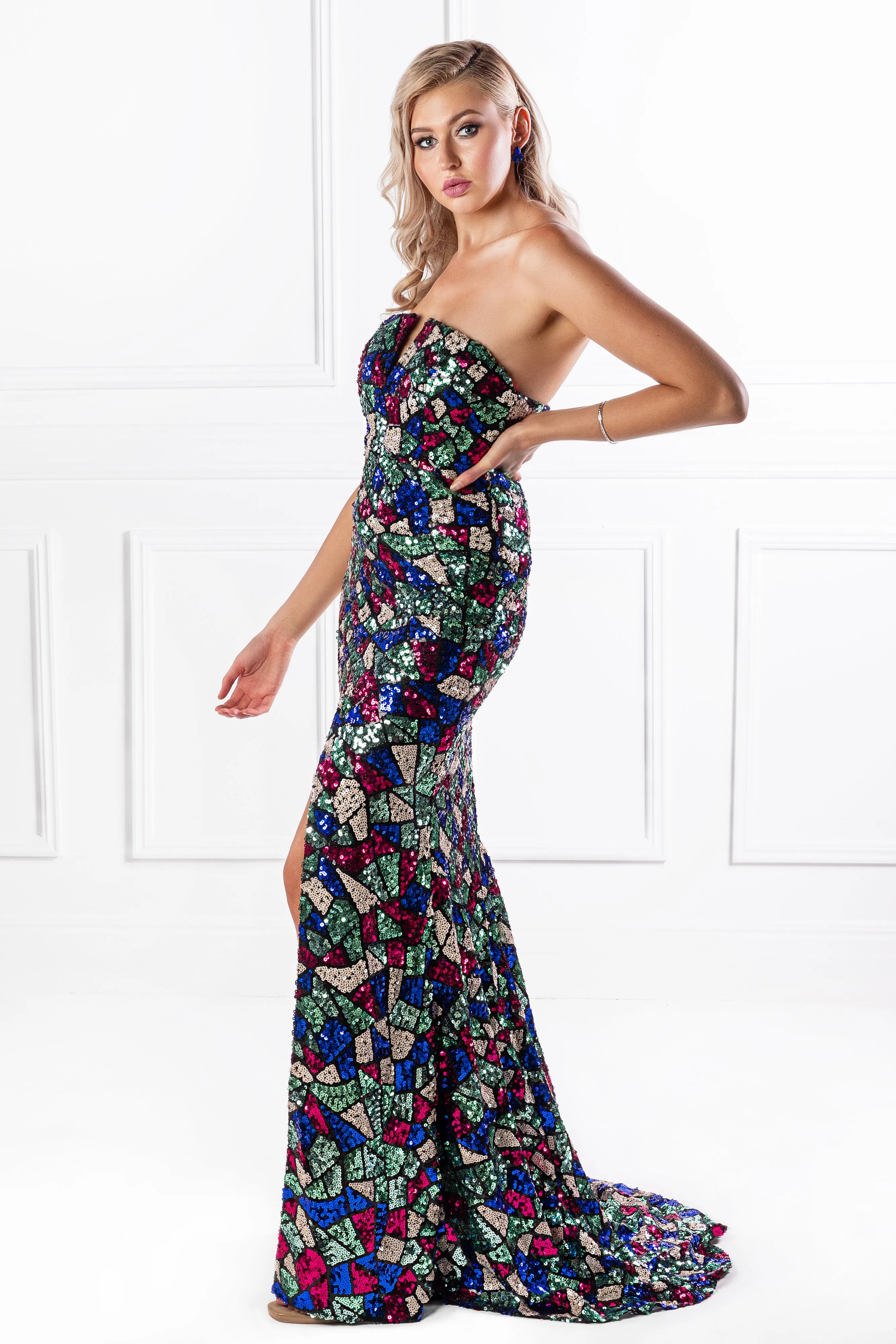 Honey Couture ELTON Strapless Mermaid Evening Gown Dress