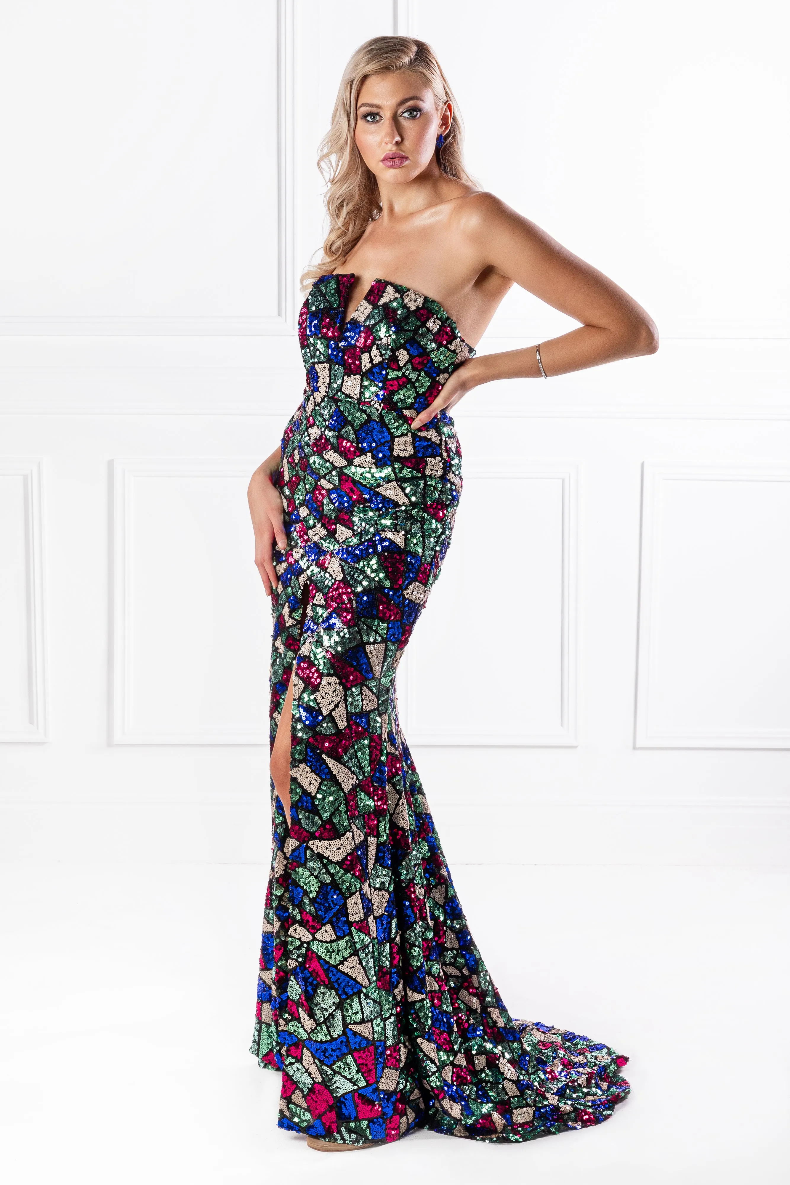 Honey Couture ELTON Strapless Mermaid Evening Gown Dress