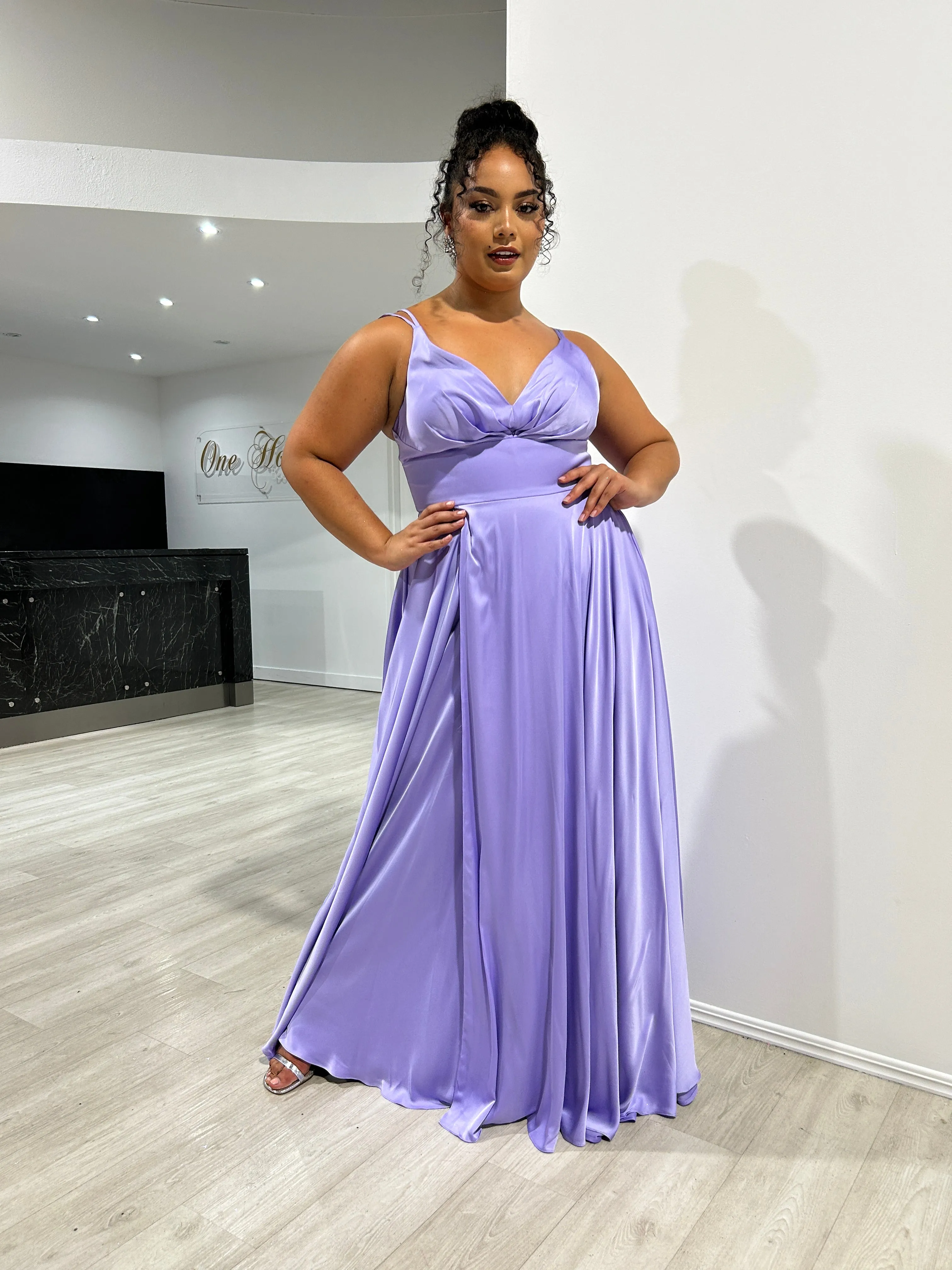 Honey Couture ROSALIA Curve Lavender Silky A Line Formal Dress