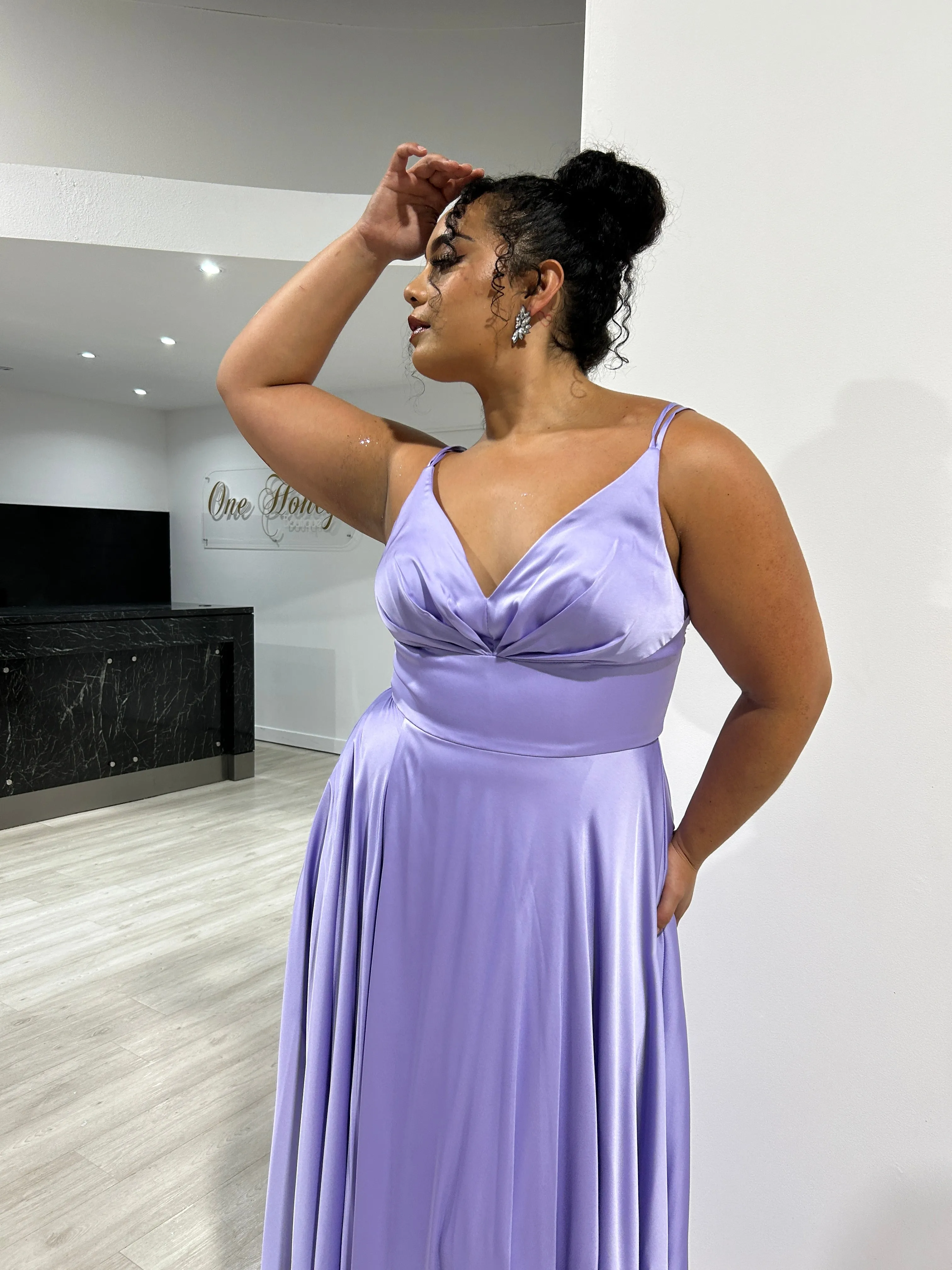 Honey Couture ROSALIA Curve Lavender Silky A Line Formal Dress