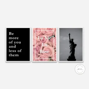 Inspirational Luxury Fashion Posters 3 Piece Wall Art PRINTABLE ART, Black White Pink Wall Art, Glam Wall Art, Fashion Posters, Roses New York, Hypebeast