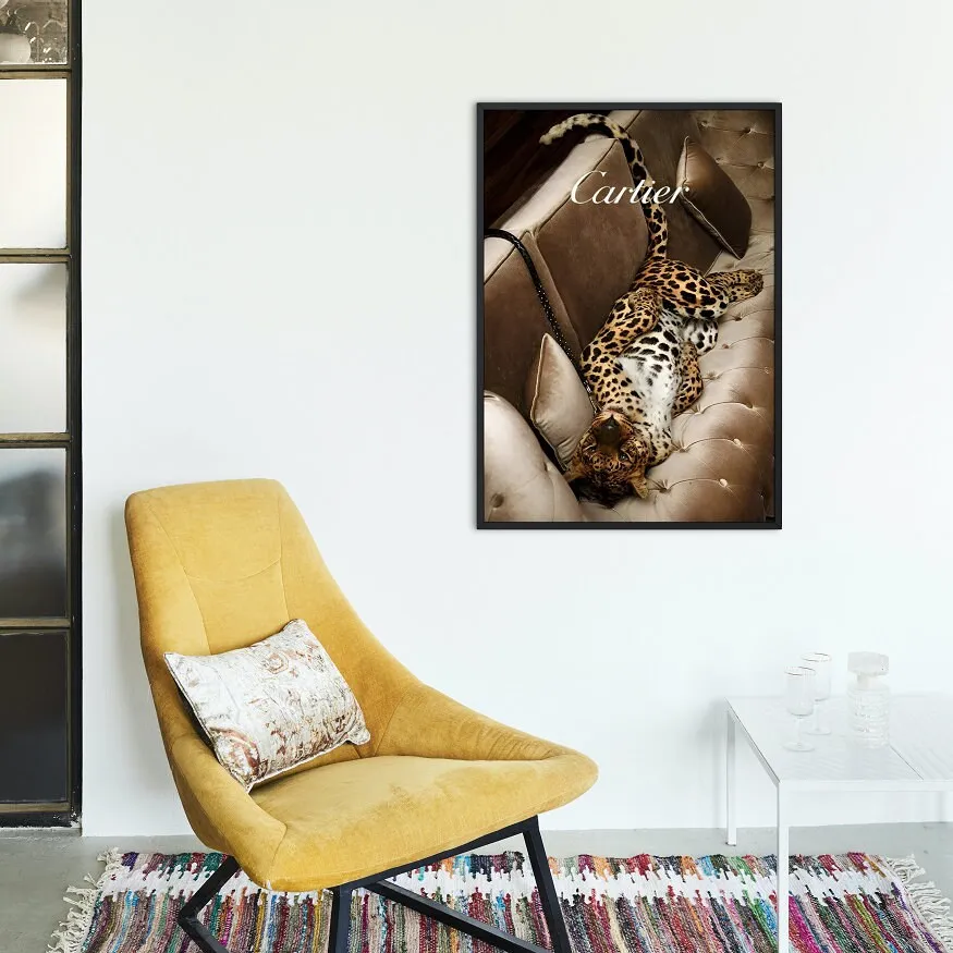 Leopard Luxury Designer Poster PRINTABLE ART, Hypebeast Poster, Cats In Campaign, Glam Wall Art, Leopard Print, Chic Glam Décor, Beige Wall Art