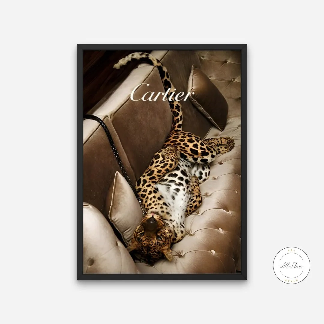 Leopard Luxury Designer Poster PRINTABLE ART, Hypebeast Poster, Cats In Campaign, Glam Wall Art, Leopard Print, Chic Glam Décor, Beige Wall Art