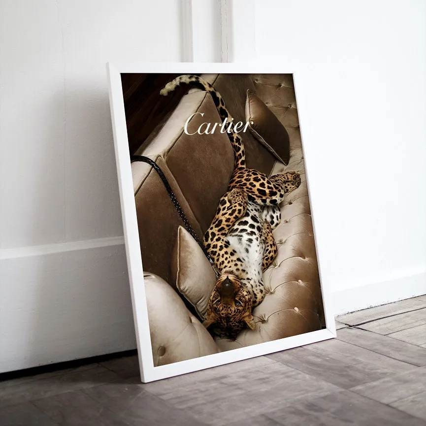 Leopard Luxury Designer Poster PRINTABLE ART, Hypebeast Poster, Cats In Campaign, Glam Wall Art, Leopard Print, Chic Glam Décor, Beige Wall Art