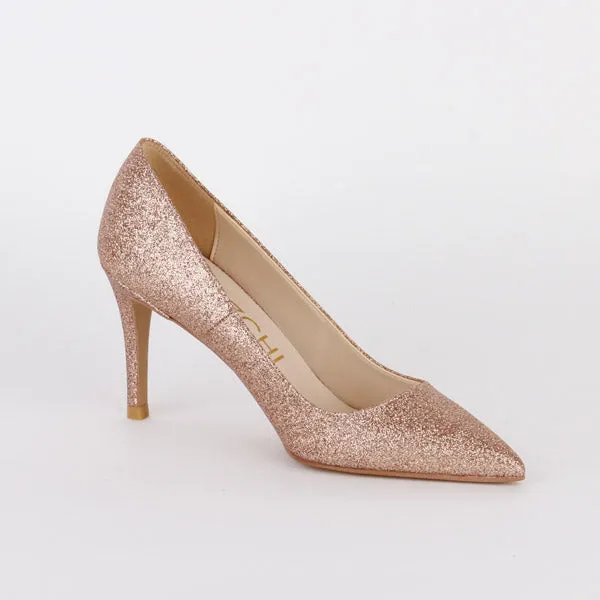 *LONDON HEEL - peach glitter, 8cm size UK 3