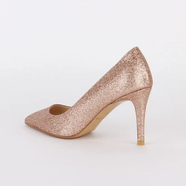 *LONDON HEEL - peach glitter, 8cm size UK 3