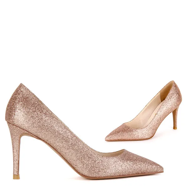 *LONDON HEEL - peach glitter, 8cm size UK 3