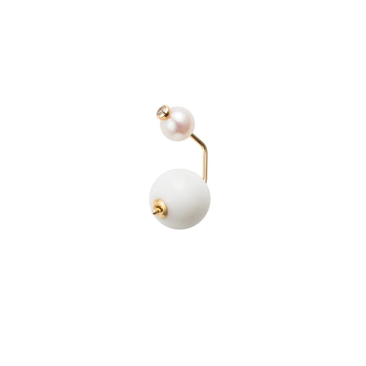 "Beluga" Diamond Pearl Earring with White Agate Backing