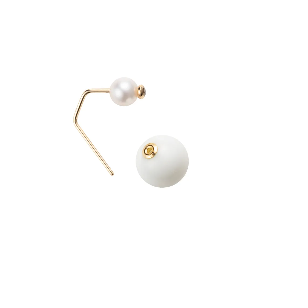 "Beluga" Diamond Pearl Earring with White Agate Backing