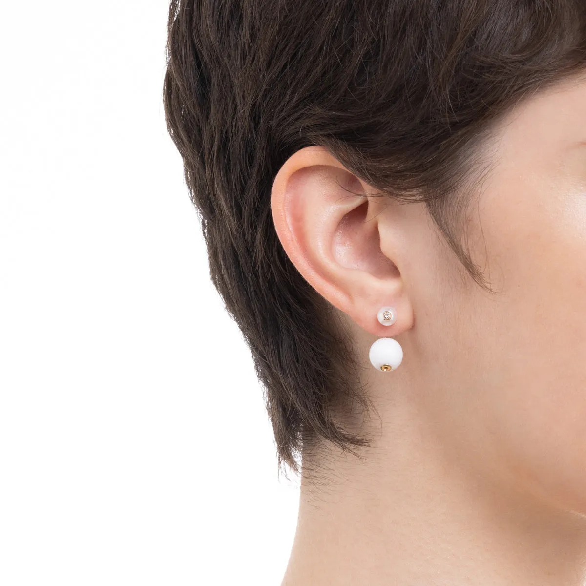 "Beluga" Diamond Pearl Earring with White Agate Backing