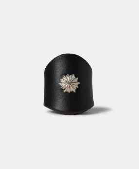 Sterling Chrysanth Accent Leather Bandana Slide - Black