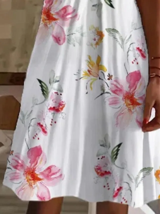 Women's Casual Dress Shift Dress Floral Dress Mini Dress White Pink Red Short Sleeve Floral Ruched Summer Spring Scalloped Neck Fashion Vacation 2023 S M L XL XXL 3XL