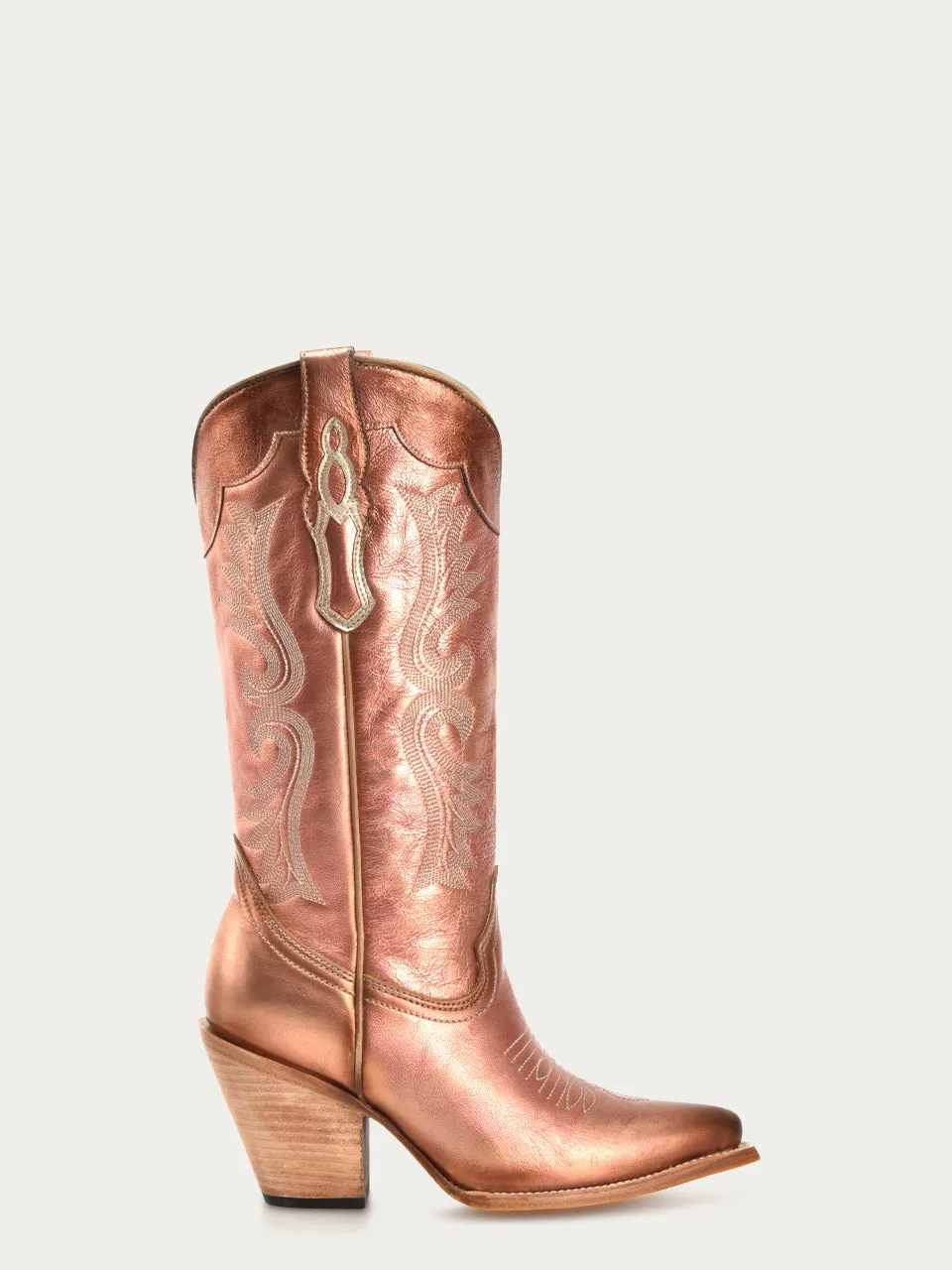 Z5232 - WOMEN'S ROSE GOLD EMBROIDERY POINTED TOE COWBOY BOOT